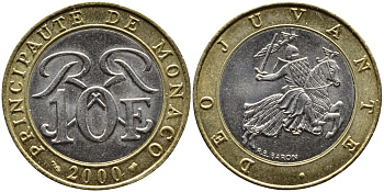 Монако 10 франков 2000 Ренье III (1949-2005) KM 163 биметалл 4364-1534
