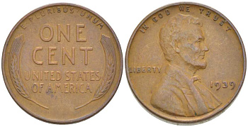 США 1 ЦЕНТ 1939 ЛИНКОЛЬН KM 132 бронза 3309-1244