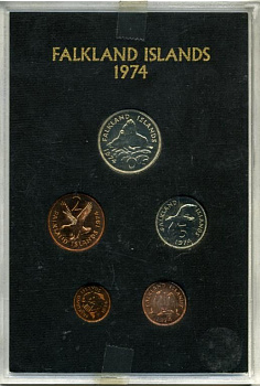 Фолклендские острова набор из 5 монет  1974 в оригинальной пластиковой упаковке, тираж 20000 экземпляров KM PS 1 PROOF 7-3-1-06