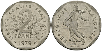 Франция 2 франка 1979 сеятель KM 942.1, Le Franc 272.3 никель 4120-1034