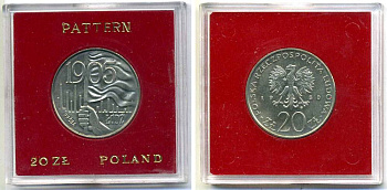 Польша 20 злотых 1980 1905-Лодзь, проба, probe, pattern, в оригинальной пластиковой коробке, не магнитная, тираж 10000 экз. KM Pr 383 медно-никель UNC 3-4-3-23