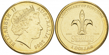 Австралия 1 доллар 2008 100 лет скаутскому движению Австралии KM 1039 алюминиевая бронза UNC M24-20