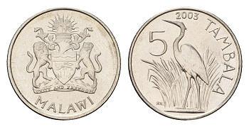 Малави 5 тамбал 2003 KM 32.2 сталь плакированная никелем UNC 4588-963