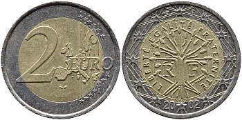 ФРАНЦИЯ 2 ЕВРО 2002 KM 1289 биметалл 4391-113