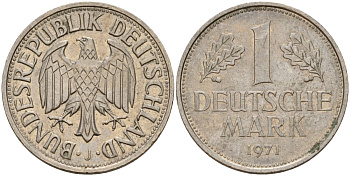 ФРГ 1 марка 1971 J KM 110, J. 385 медно-никель 4159-1123