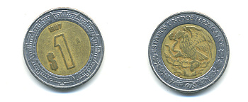 Мексика 1 песо 1997 KM 603 биметалл 176-1234
