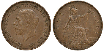 Великобритания 1 пенни 1928 Георг V (1910-1936) КМ 826, Spink 4054 бронза 4162-216