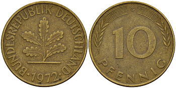 ФРГ 10 пфеннигов 1972 G J. 383, KM 108 сталь плакированная латунью    4603-357