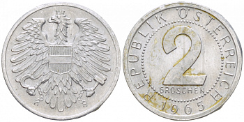 Австрия 2 гроша 1965 KM 2876 алюминий 3309-946