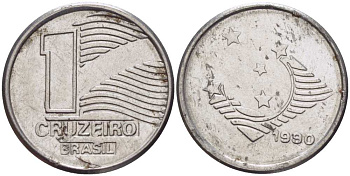 Бразилия 1 крузейро 1990 KM 617 нержавеющая сталь 201-751
