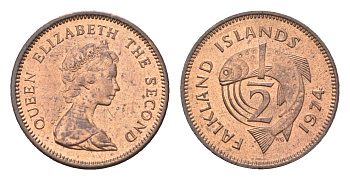 Фолклендские острова (Фолкленды) 1/2 пенни 1974 Елизавета II (1952-2022), лосось KM 1 бронза UNC 4668-533