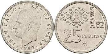 Испания 25 песет 1980 чемпионат мира по футболу 82 KM 818 медно-никель 4601-1025