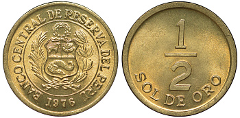 Перу 1/2 соля 1976 KM 265 латунь aUNC 4189-951