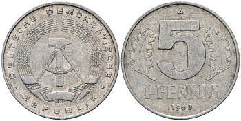 ГДР 5 пфеннигов 1968 A KM 9.1 алюминий 211-867