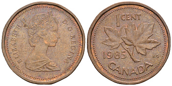 Канада 1 цент 1985 Елизавета II (1952-2022), кленовый лист KM 132 бронза 4609-218