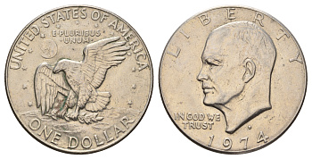 США 1 доллар 1974 D, Президент Эйзенхауэр, лунный орел KM 203 медь плакированная медно-никелем 4386-425
