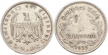 ГЕРМАНИЯ 1 РЕЙХСМАРКА 1935 A J. 354, KM 78 никель 73-1051