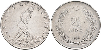Турция 2 1/2 лиры 1969 KM 893.2 нержавеющая сталь 4574-1044