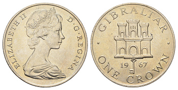 Гибралтар 1 крона 1967 Елизавета II (1952-2022), старый замок KM 4 медно-никель UNC 00-1067-4-63