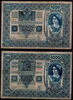 Австрия 1000 крон 1902 Женщина, австрийское знаме, с печатью Pick 8 бумага 7547-87-3-1