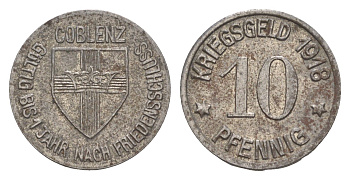Кобленц 10 пфеннигов 1918 Funck 80.1A, Men05 4526.1, Men18 5727.1 железо 4448-242