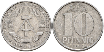 ГДР 10 пфеннигов 1967 A KM 10 алюминий 27-1251