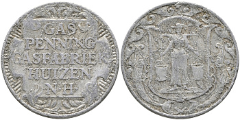 НИДЕРЛАНДЫ ЖЕТОН ND ХЁЙЗЕН ГАЗ ПФЕННИГ, ГАЗОВАЯ ФАБРИКА HUIZEN N.H., ДИАМЕТР 23,5 ММ. алюминий 65-1114