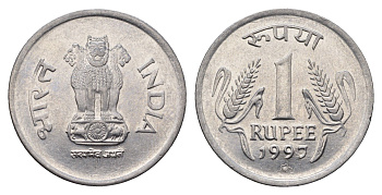 Индия 1 рупия 1997 KM 92.2 нержавеющая сталь UNC 4688-1253