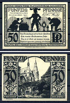 Падерборн (Вестфалия) 50 пфеннигов 1921 DeNG 1/2 1043.6-2/5 бумага UNC (пресс) 7556-4-4-2