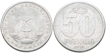 ГДР 50 ПФЕННИГОВ 1958 KM 12.1 алюминий 4395-1043