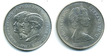 Великобритания 25 пенсов 1981 Королевская свадьба принца Чарльза и леди Дианы, Елизавета II (1952-2022) KM 925, Spink 4229 медно-никель 58-613