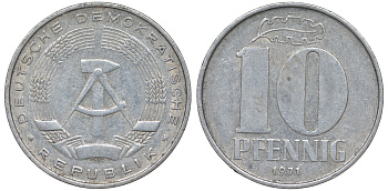 ГДР 10 пфеннигов 1971 А KM 10 алюминий 62-825