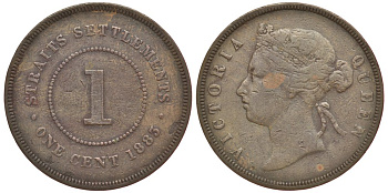 Стрейтс-Сетлментс 1 цент 1883 Виктория (1837-1901) KM 9 медь 4127-945