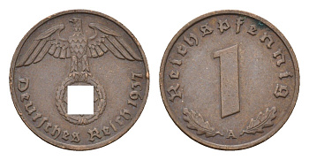 Германия 1 рейхспфенниг 1937 A KM 89, J. 361 бронза 4684-1136