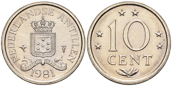 Нидерландские Антилы 10 центов 1981 Беатрикс (1980-2013) KM 10 никель 4169-348