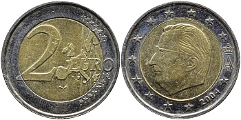 БЕЛЬГИЯ 2 ЕВРО 2004 АЛЬБЕРТ II KM 231 биметалл 4390-1125