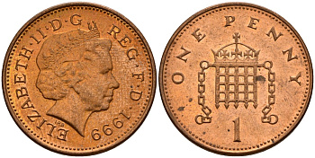 Великобритания 1 пенни 1999 Елизавета II (1952-2022) KM 986, Spink 4710 (B5) сталь плакированная медью 4154-1016