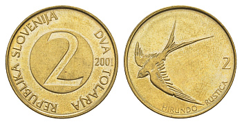 Словения 2 толара 2001  KM 5 латунь  UNC  4660-134