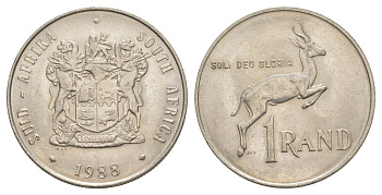 ЮАР 1 ранд 1988 антилопа спрингбок, герб KM 88a никель UNC 4645-931