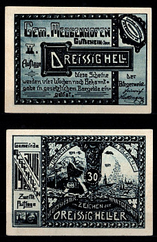 Австрия, Меггенхофен 30 геллеров 1921 Jaksc/Pick 0603-IId-30 бумага UNC (пресс) 2193-22-3-1