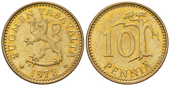 Финляндия 10 пенни 1972 S KM 46 алюминиевая бронза aUNC 218-1053