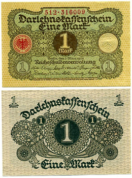 Германия 1 марка 1920 1 марта 1920, Веймарская республика Pick 58, Розенберг 64 бумага аUNC 7547-6-4