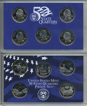 США официальный набор из 5 монет 2003 S, набор из 5 квотеров, штаты США, пластик, в оригинальной коробке с сертификатом PROOF 3-6-2-8
