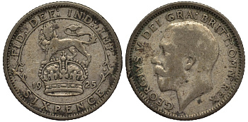 Великобритания 6 пенсов 1925 Георг V (1910-1936), узкий ободок KM 815a.2, Spink 4025 серебро 4539-152