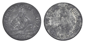 Обераммергау 5 пфеннигов 1917 Funck 387.1, Men18 24284.1 цинк 4516-519