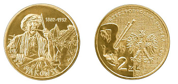 Польша 2 злотых 2005 MW, серия польские художники, Тадеуш Маковский (1882-1932) KM 541, Parchimowicz 961 латунь UNC 603-931