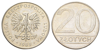 Польша 20 злотых 1989 Y 153.1 медно-никель UNC 4628-1012
