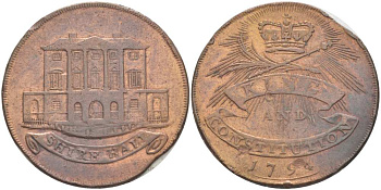 Великобритания 1/2 пенни 1794 Миддлсекс - Ньюгейт, Король и конституция Dalton & Hamer 394 медь 1518-1523