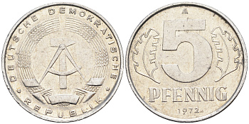 ГДР 5 пфеннигов 1972 А KM 9.1 алюминий 4588-269