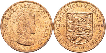 Джерси 1/12 шиллинга 1966 900 лет Нормандскому завоеванию KM 26 бронза UNC 4542-721